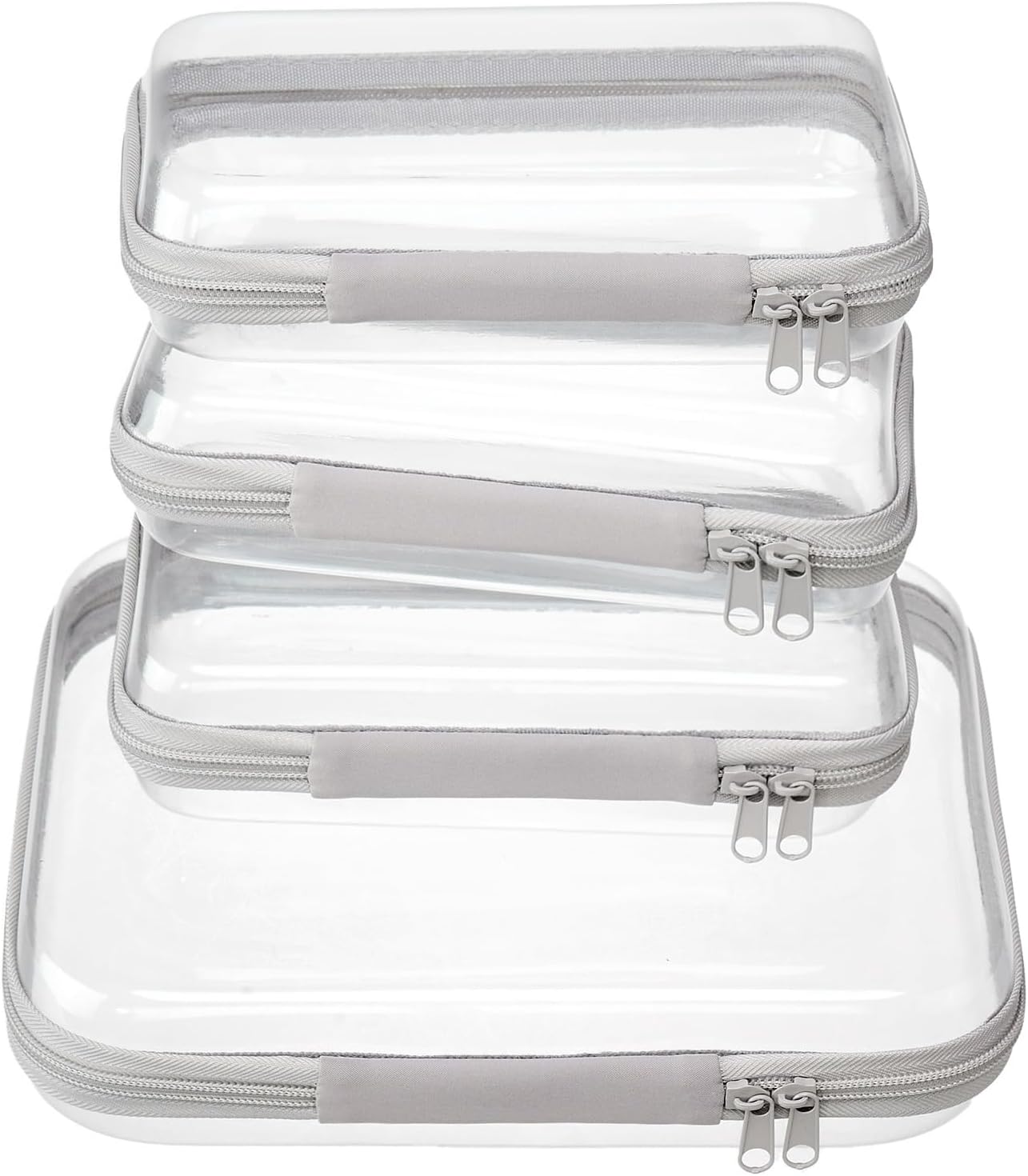 Clear Zipper Pouches - Hard Shell Toiletry Bag Set for Travel | 4 Pack, Black