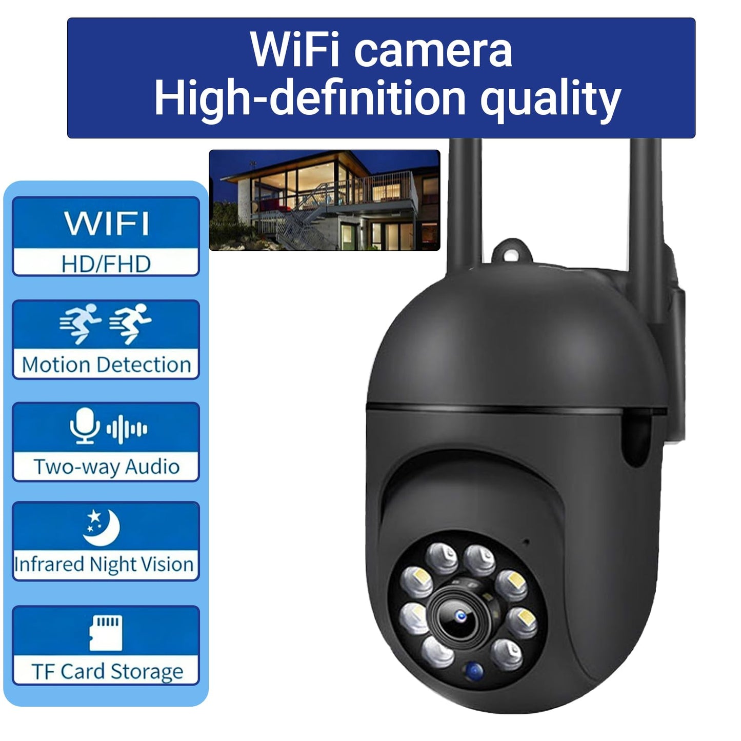 Outdoor Security Camera 1080P Dome 2.4GHz WiFi Waterproof 360 Degree View Motion Detection 2-Way Audio for Home Yard, Black