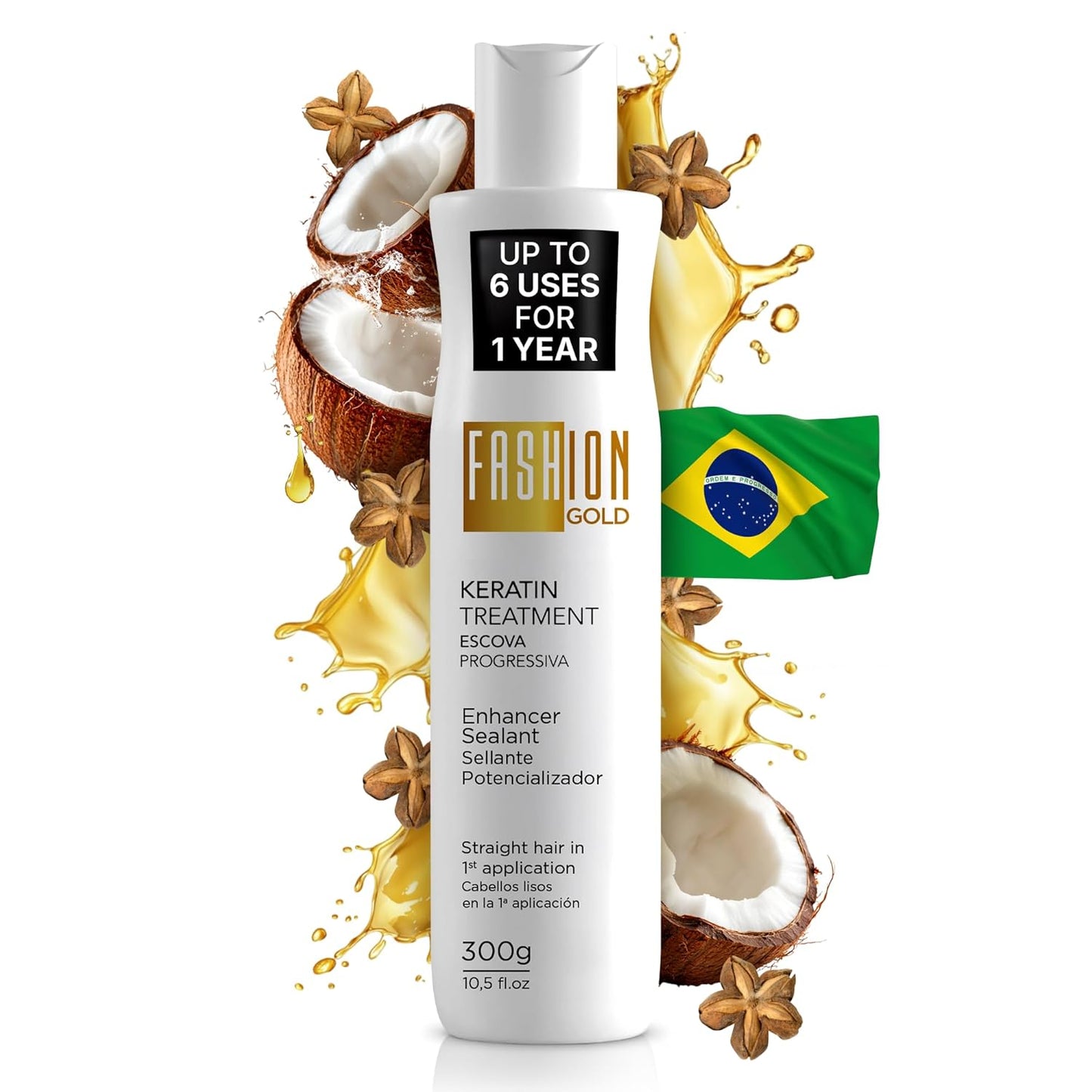 Keratin Hair Treatment - Brazilian Smoothing Formula for Frizz Control | 300g, 6 Uses