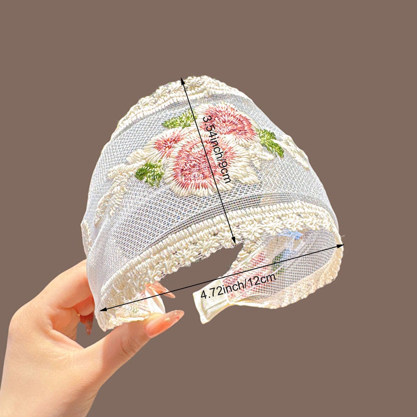 Jaczora Floral Lace Headbands for Women, Wide Mesh Hair Bands with Embroidered Flowers, 3-Pack, White