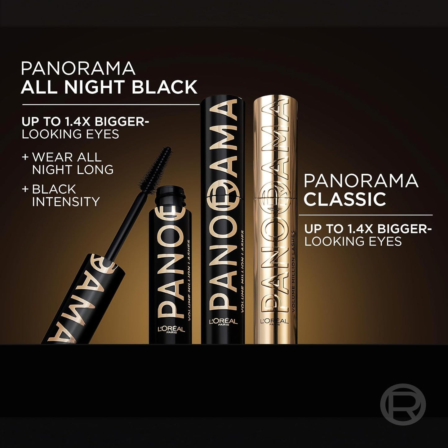 L'Oreal Paris Voluminous Panorama Mascara - Lengthening & Volumizing Formula | Smudge-Resistant, All Night Black, 0.33 Fl Oz