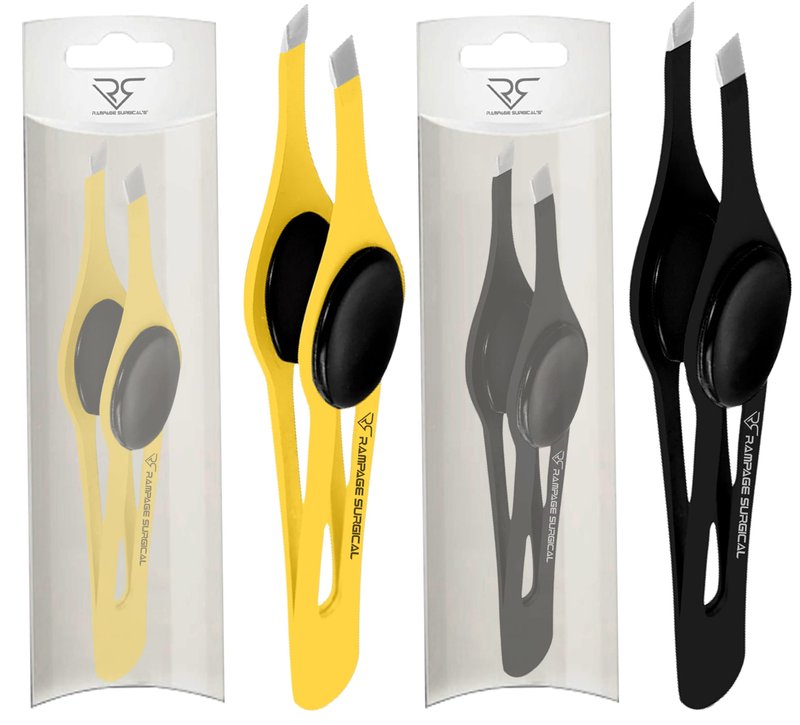Professional Eyebrow Tweezers Slanted Tip Stainless Steel 2,3xPcs Set, Non-Slip Grip Slant Tip Tweezers for Facial Hair, Plucking Removing Ingrown Hairs, Tweezer for Women Men (Black&Yellow)