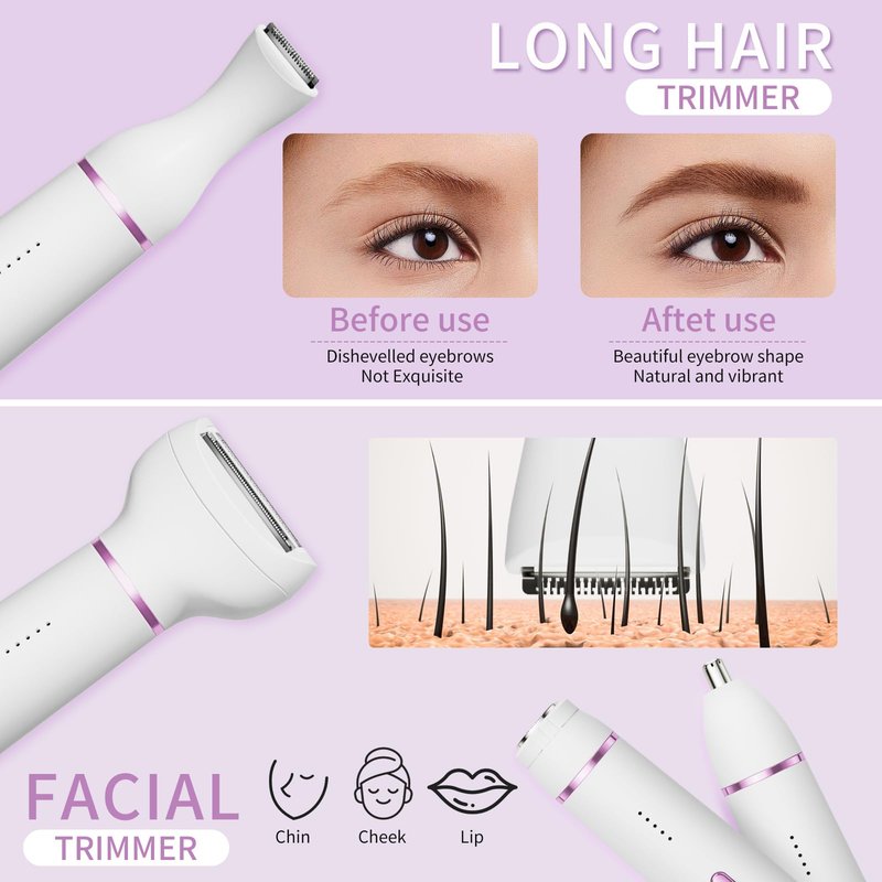 Electric Razor for Women- 5 in 1 Electric Shaver for Women, Wet & Dry Bikini Trimmer and Facial Hair Remover,Eyebrow Razors Nose Hair Trimmer Rechargeable Hair Removal Kit for Full-Body Hair 831