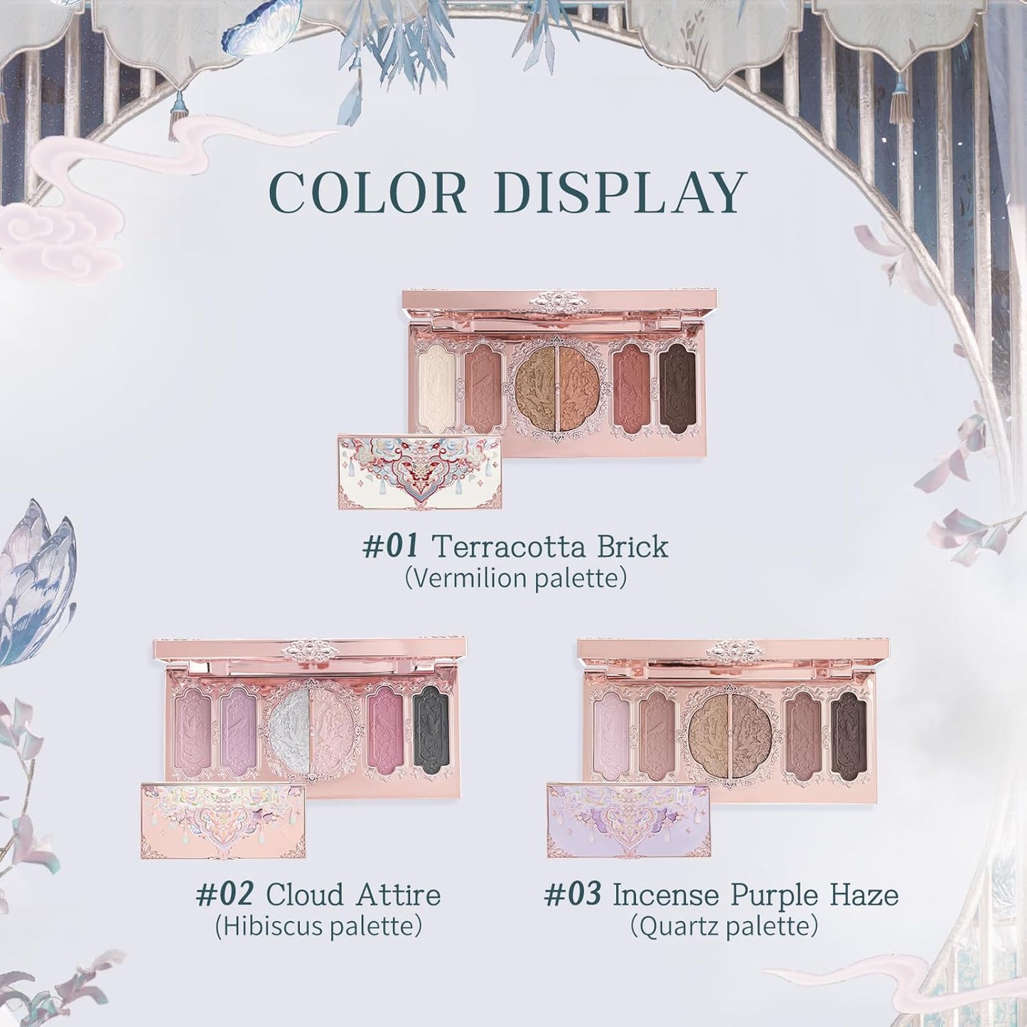 Butterfly Cloud Makeup Palette - 6-Color Embossed Face Palette with 4 Matte & 2 Shimmer Shades | Muted Purple-Gray, 0.23 oz