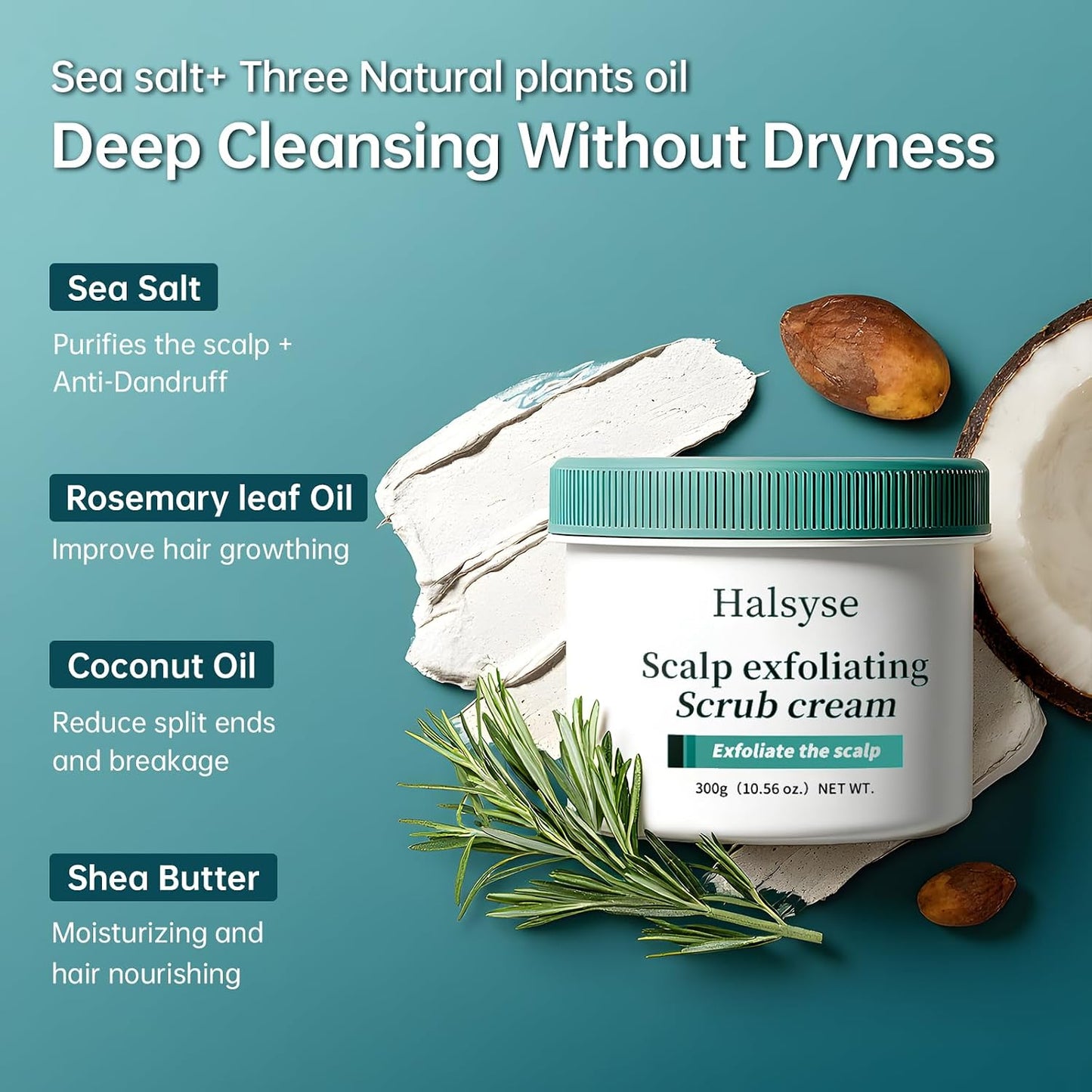 Sea Salt Scalp Scrub & Exfoliating Shampoo - Soothes Itchy, Oily Scalp with Rosemary, Coconut & Shea Butter | 8 oz