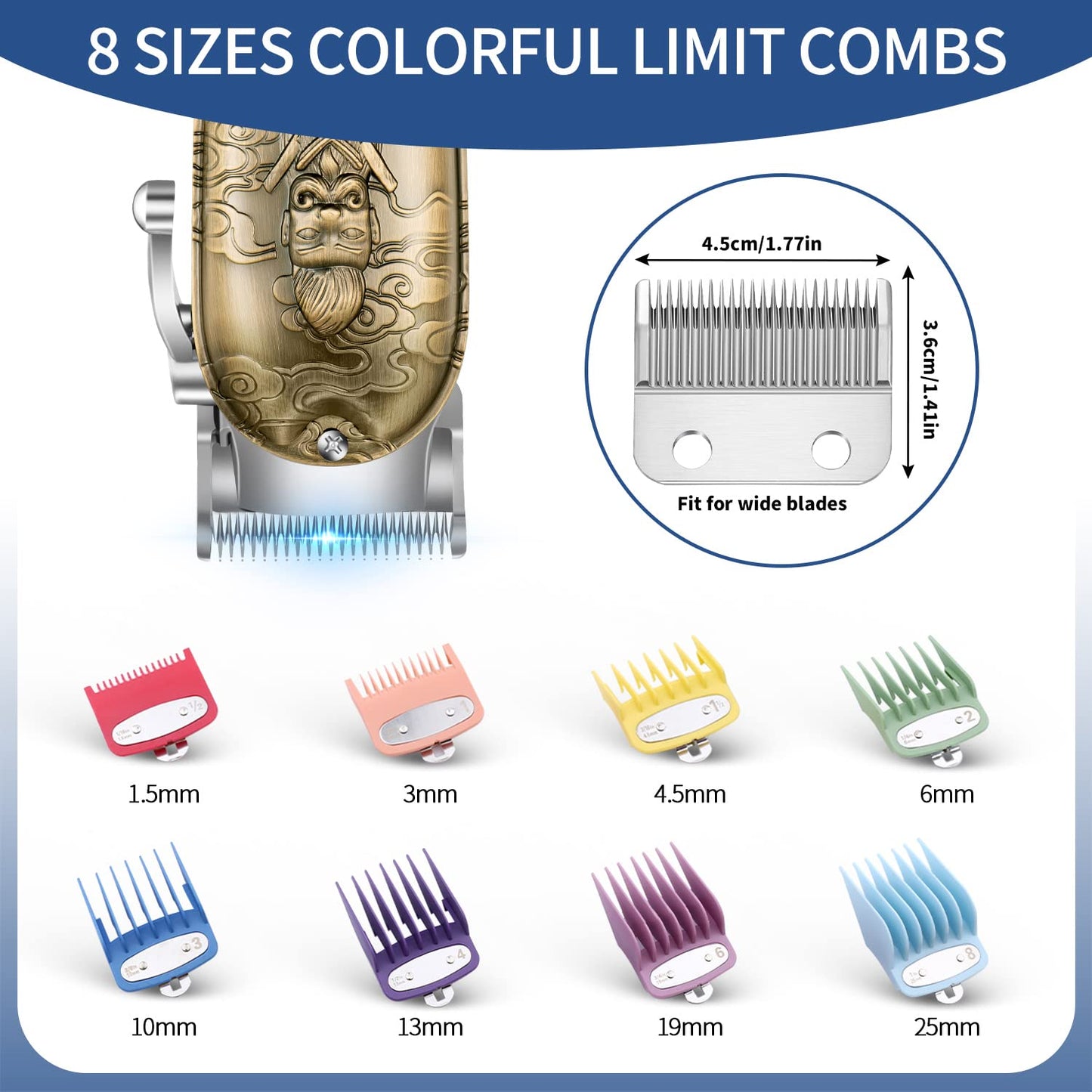 8 Color Professional Hair Trimmer Clipper Guard Combs Great for Hair Clippers Trimmers Attachment Guide Combs Coded Cutting Guides Combs