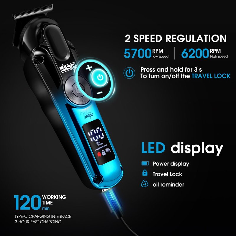 DSP Men's Grooming Kit, Beard Trimmer for Men, Nose Trimmer, Body Trimmer, Foil Shaver, T-Blade, Mustache, Cordless Hair Trimmer, IPX6 Waterproof,2 Speeds Adjustable, Gift for Men (Blue)