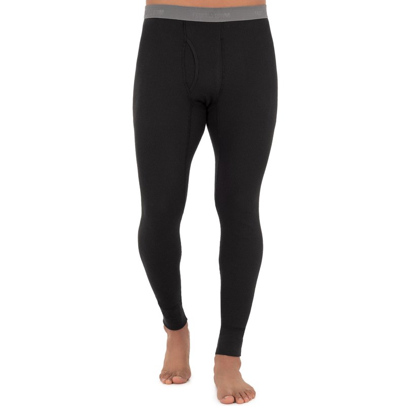 Fruit of The Loom Men's Recycled Waffle Thermal Underwear Bottom, Black, Large