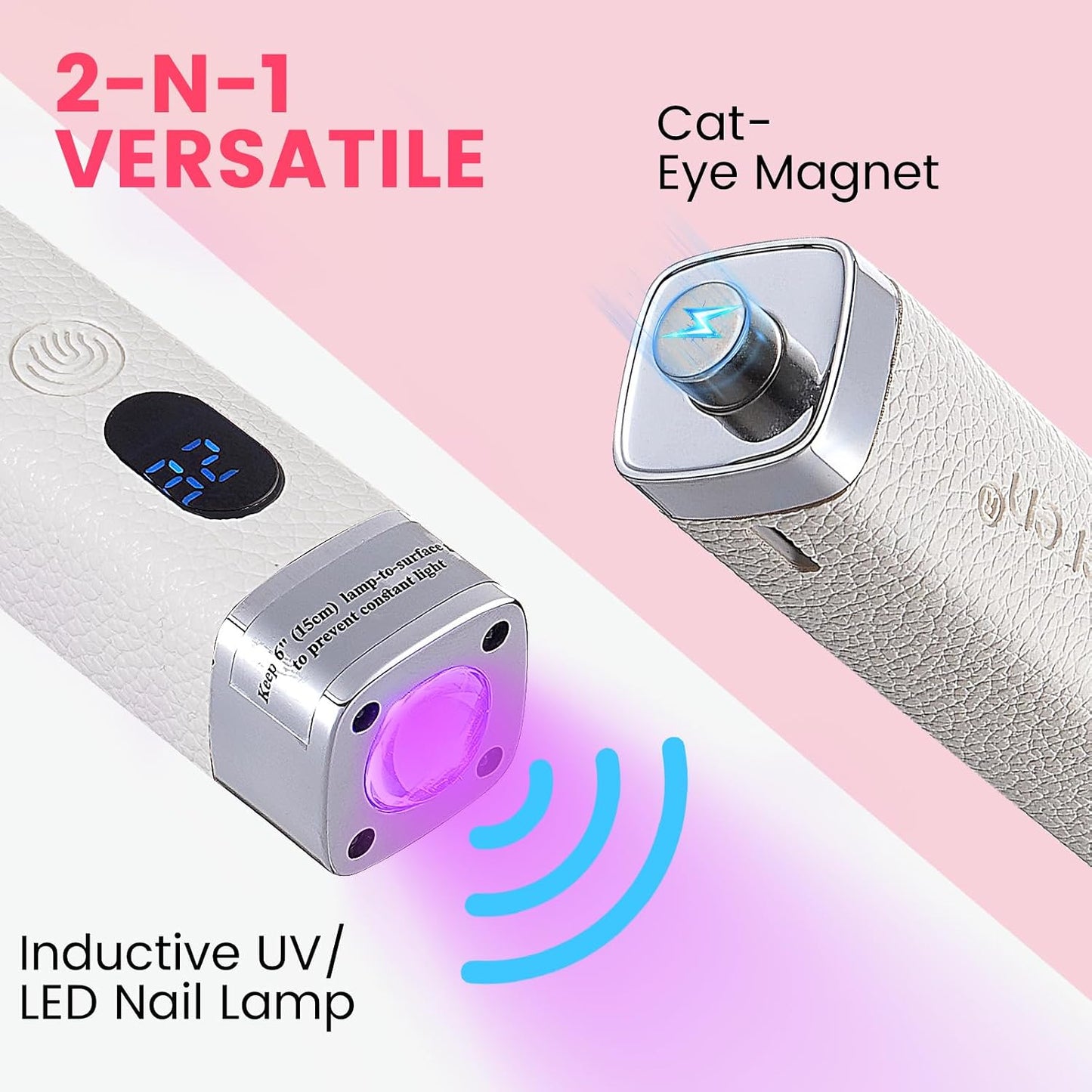 Mini Handheld UV Nail Lamp - Rechargeable Gel Curing Light with Auto Sensor & Cat Eye Magnet | White