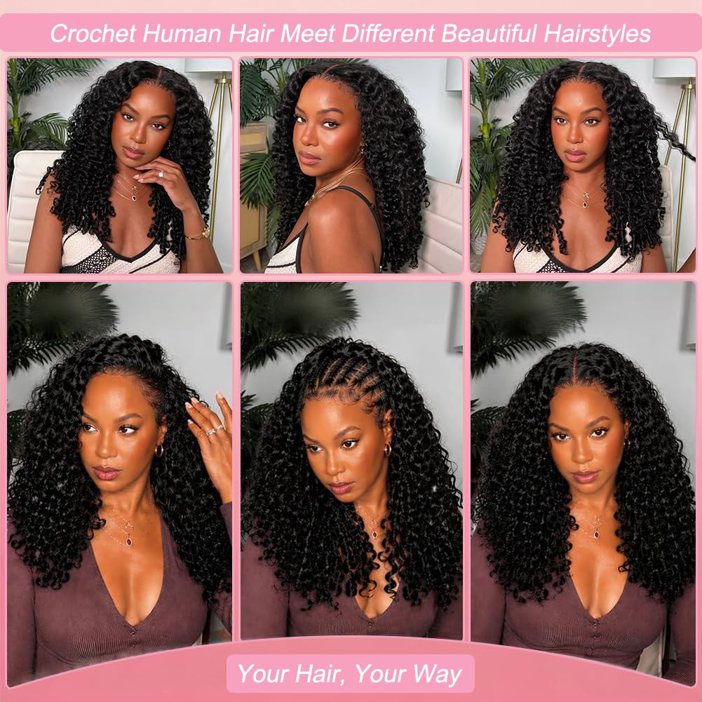 BOSDIOS Burmese Curly Crochet Human Hair for Black Women 20 Inch 120g Knotless Pre-Separated Invisible Miracle Knots Feather Crochet Human Hair Lightweight Reusable Hair Extensions Natural Color