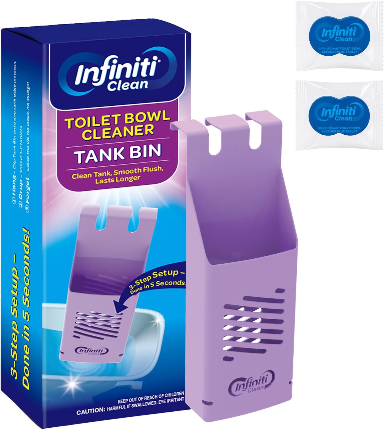 Toilet Tank Tablet Holder | Blue Toilet Bowl Tablets Included - Prevent Flapper Jams & Extend Cleaner Life (8.97 x 3.22 x 2.25 Inch)
