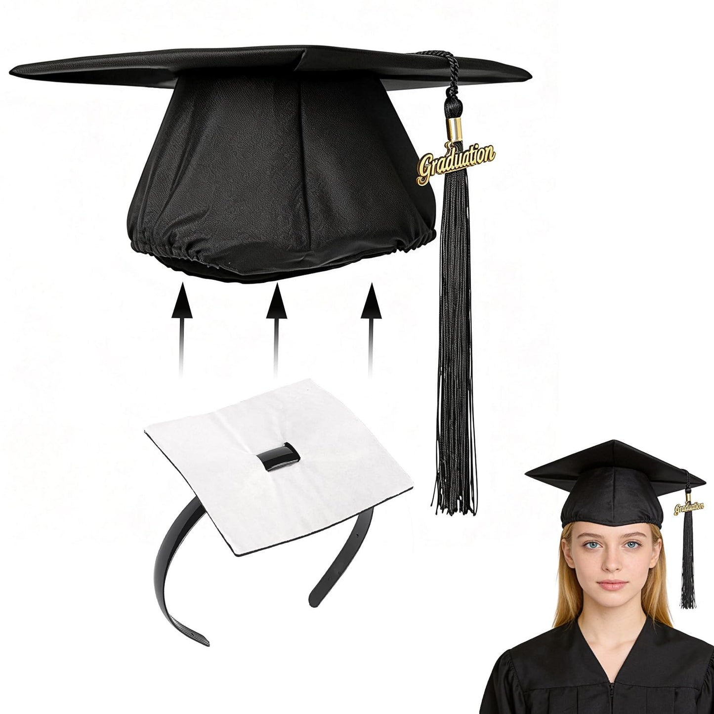 SARATA Graduation Cap Headband, Grad Cap Band with Adhesive Felt, Hair Band Hat Accessories for Graduates