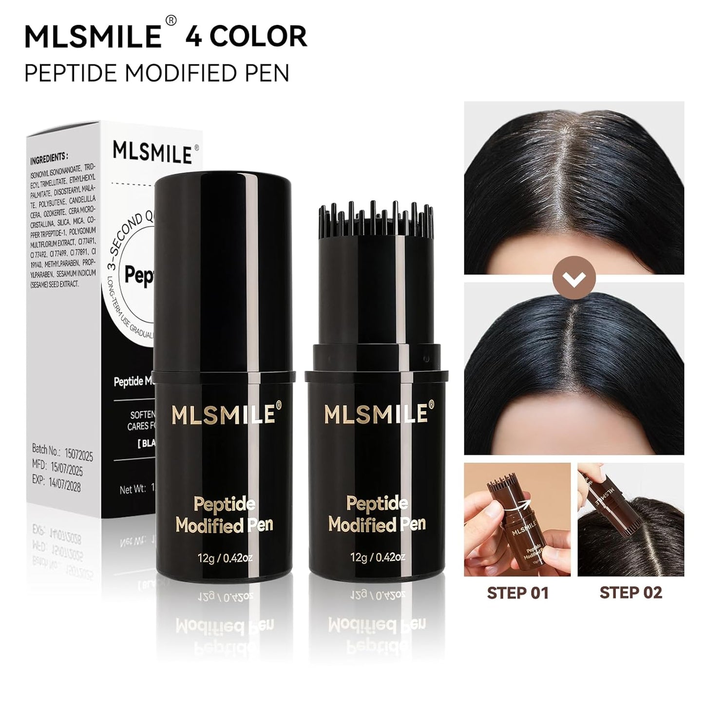 Hair Color Stick - Portable Touch-Up Dye for Gray Coverage | Comb Applicator, Black
