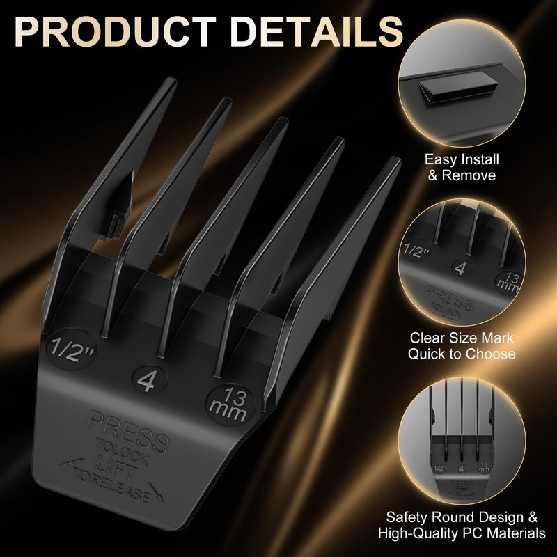 Professional Peanut Clipper Guards for Wahl Peanut – 4PCS (1/8" to 1/2") Compatible with Wahl Peanut Guards 8685/8655/8035/8663 – Premium Guide Combs with Storage Bag & Cleaning Brush, Black