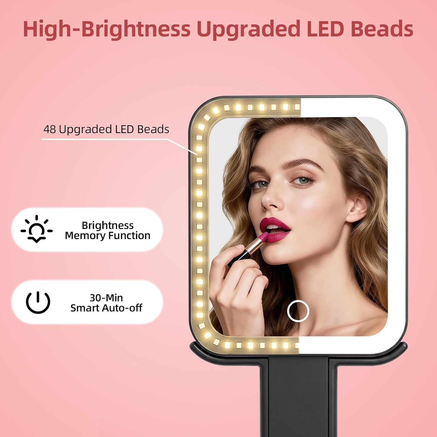 Rechargeable Travel Mirror with Lights - 10X/1X Double-Sided, 3 Color Lighting | Smart Touch Dimming, Precision Tweezers (10.3"x5.2")