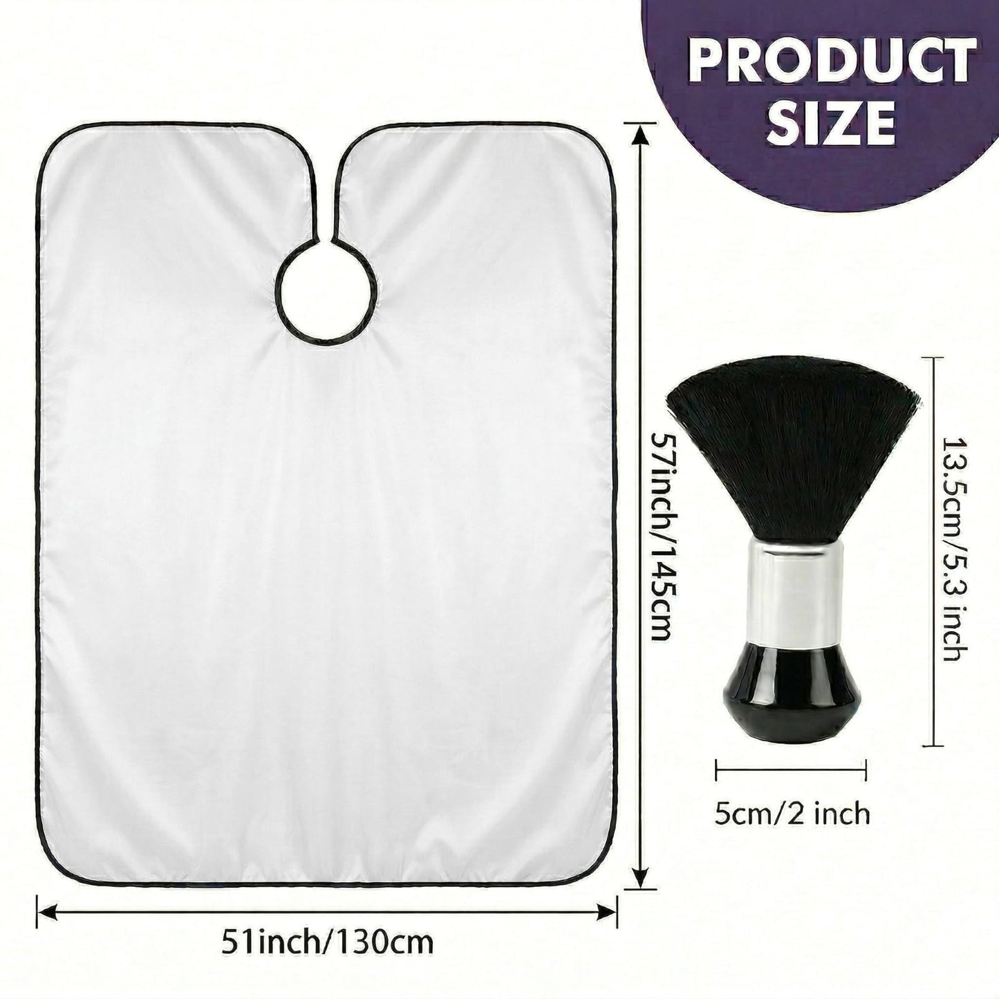 Hair Cutting Cape Set, Barber Cape with Neck Brush and Disposable Neck Paper - Waterproof Anti-Static Large Salon Hair Cape, 57" x 51" (White)