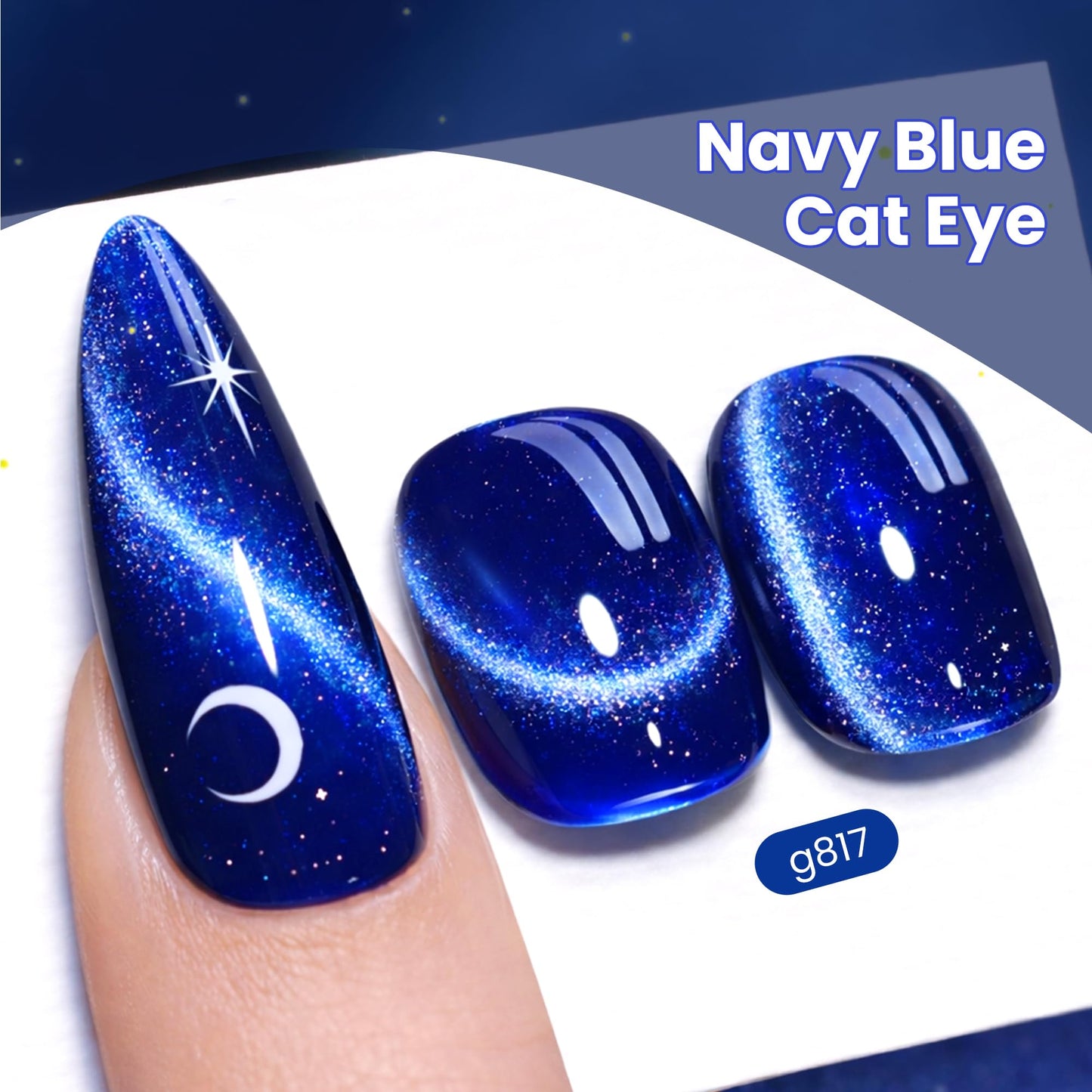 beetles Gel Polish Navy Blue Cat Eye Gel Nail Polish - 15ML Glitter Gel Polish Magnetic Shimmer Effect Soak Off UV French Nail Art Design Salon DIY Manicure Gift for Women