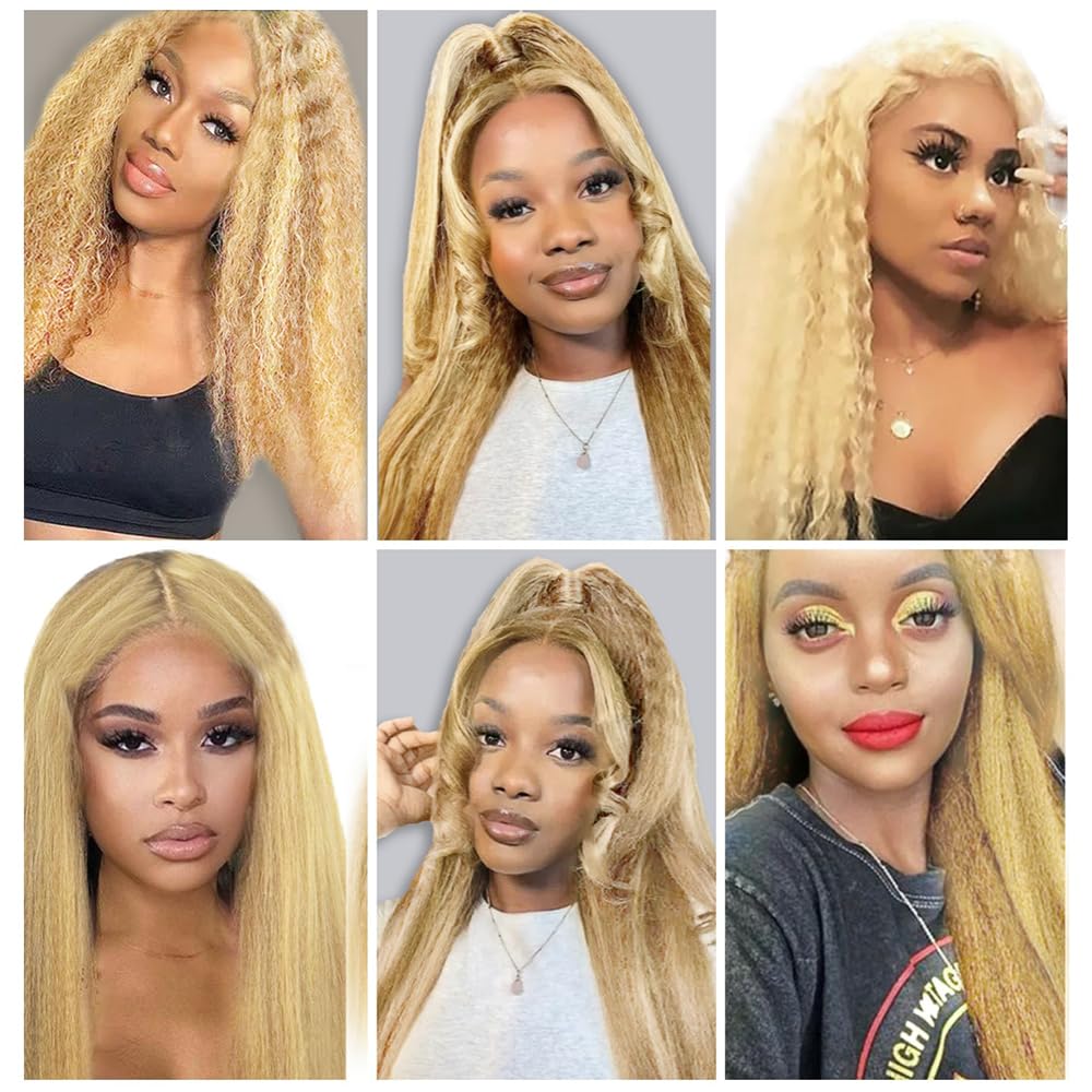 #613 Blonde Bundles Human Hair Yaki Straight Bundles 20 20 20 Inch Honey Blonde Kinky Straight 3 Bundle Unprocessed Brazilian Virgin Hair 50 Gram Per Bundle Deals Quick Weave Hair Extensions