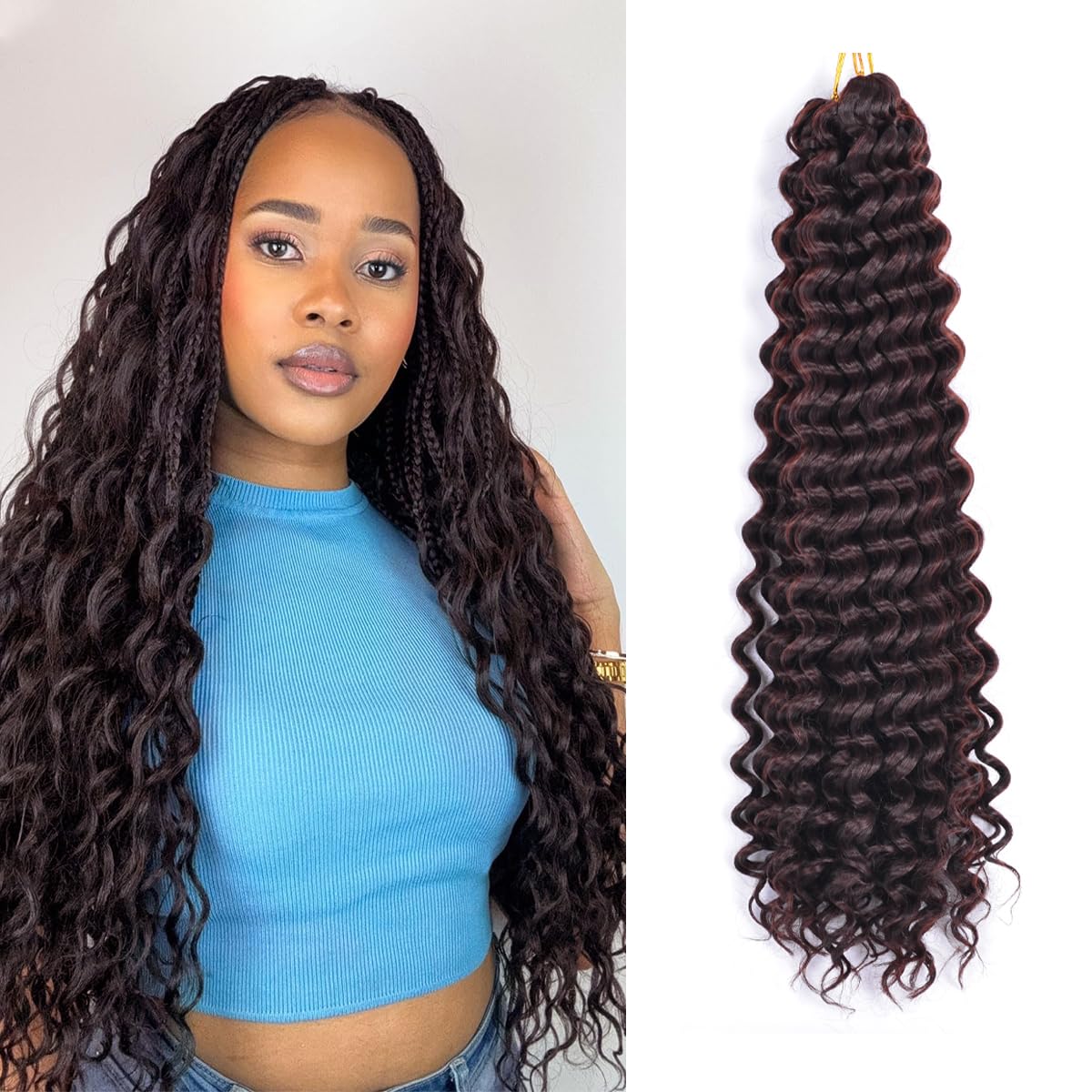 Ocean Wave Crochet Hair Extensions - Deep Wave Synthetic Braiding Hair for Women | 24 Inch, #1B (Pack of 2)