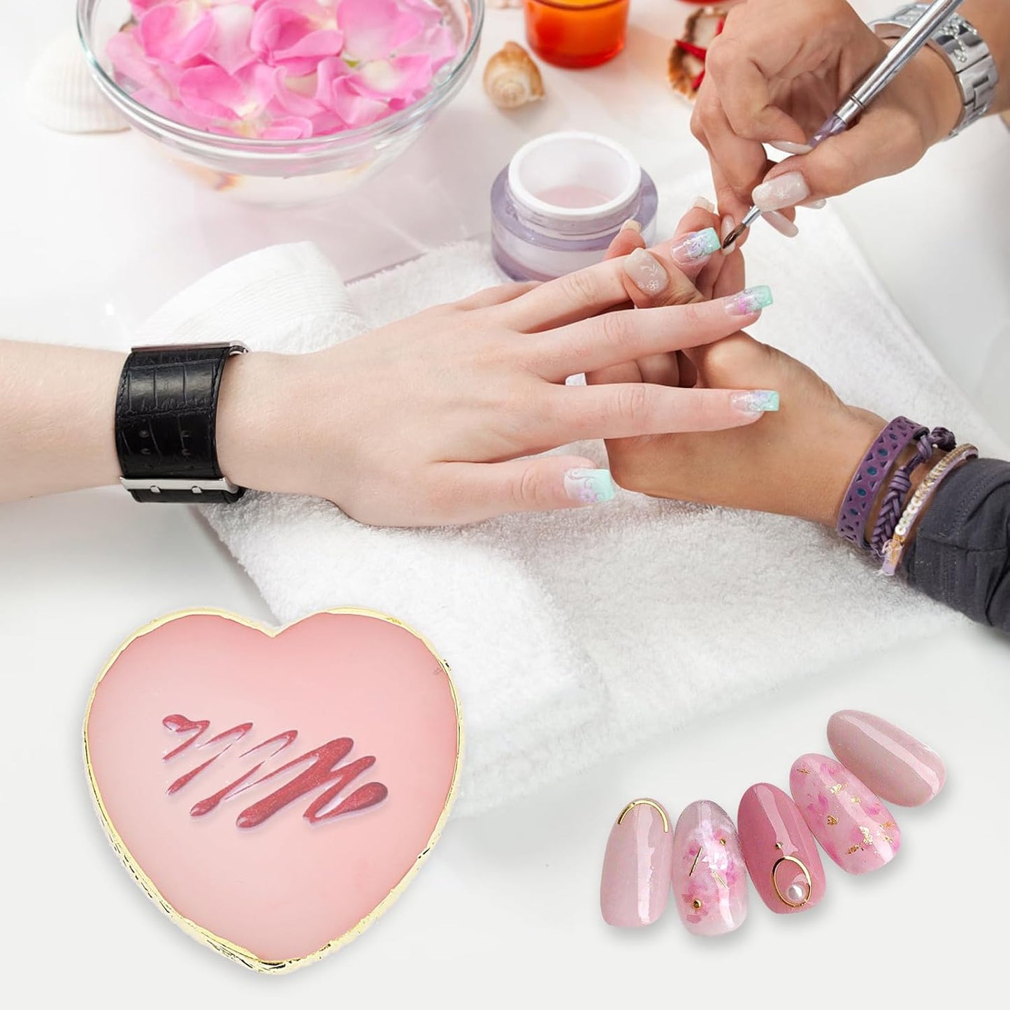 Resin Nail Art Palette Set - 2 Pcs Gold Edge Nail Polish Display | Perfect for Gel Painting
