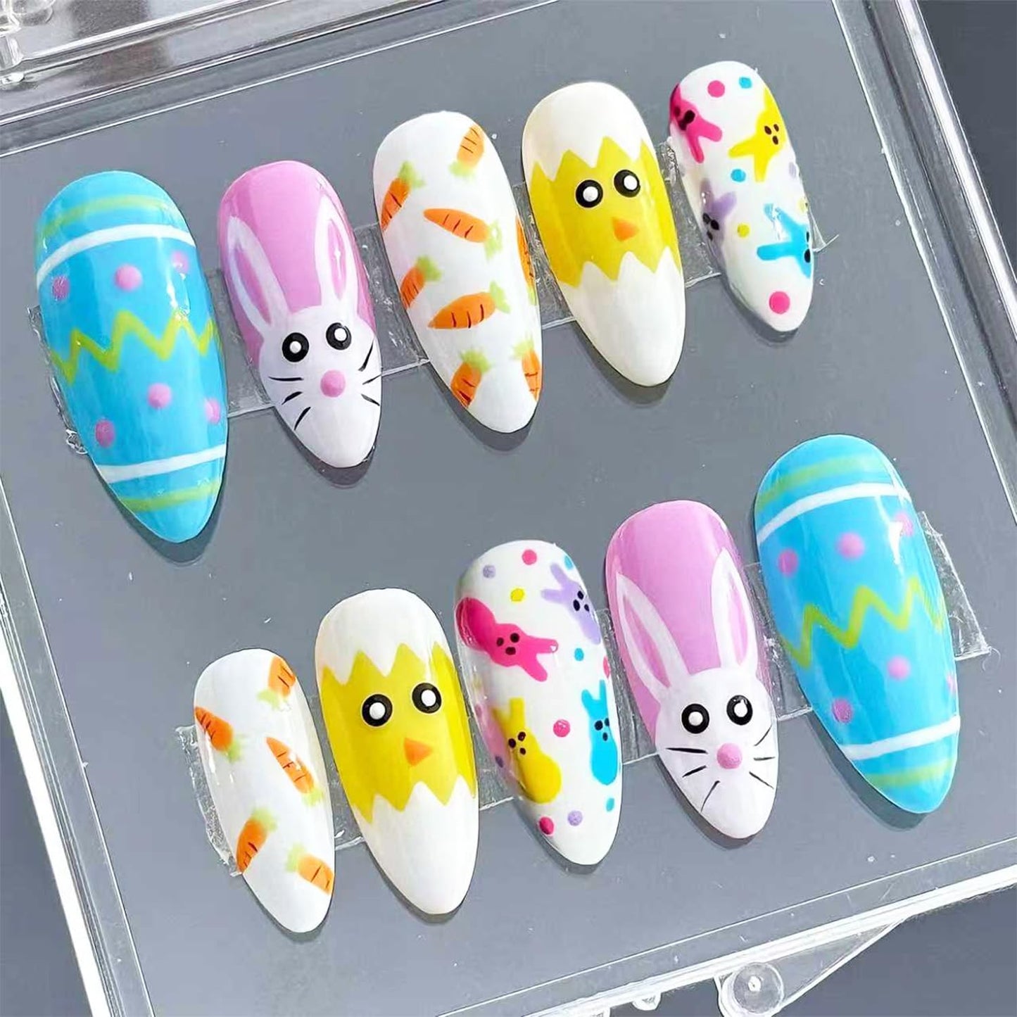 French Tip Press-On Nails - 24pcs Medium Almond with 3D Floral Gold Pearl Shell Designs | Summer Glitter Acrylic Full Cover