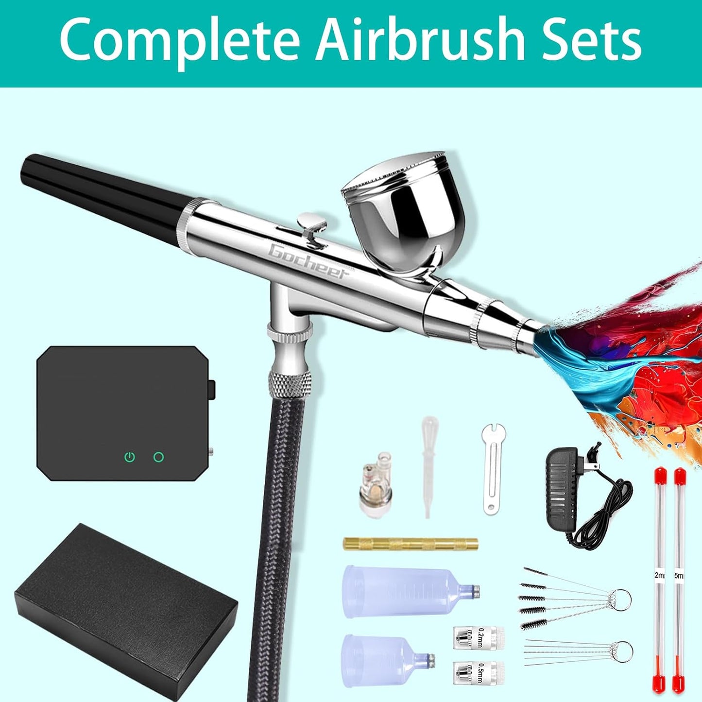 Airbrush Kit with Air Compressor - High Pressure 40 PSI, Non-Clogging | 0.2/0.3/0.5mm Nozzles for Painting, Modeling, Makeup