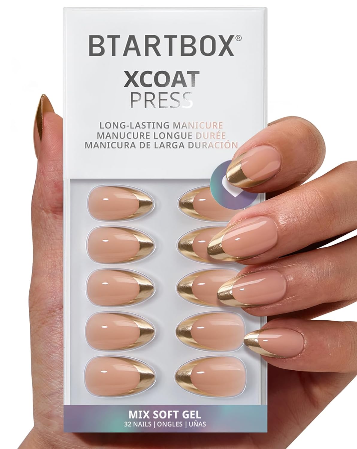 Press On Nails - 3D Butterfly French Tip Almond Design | Opaque Soft Gel, 16 Sizes, 32 Nail Kit