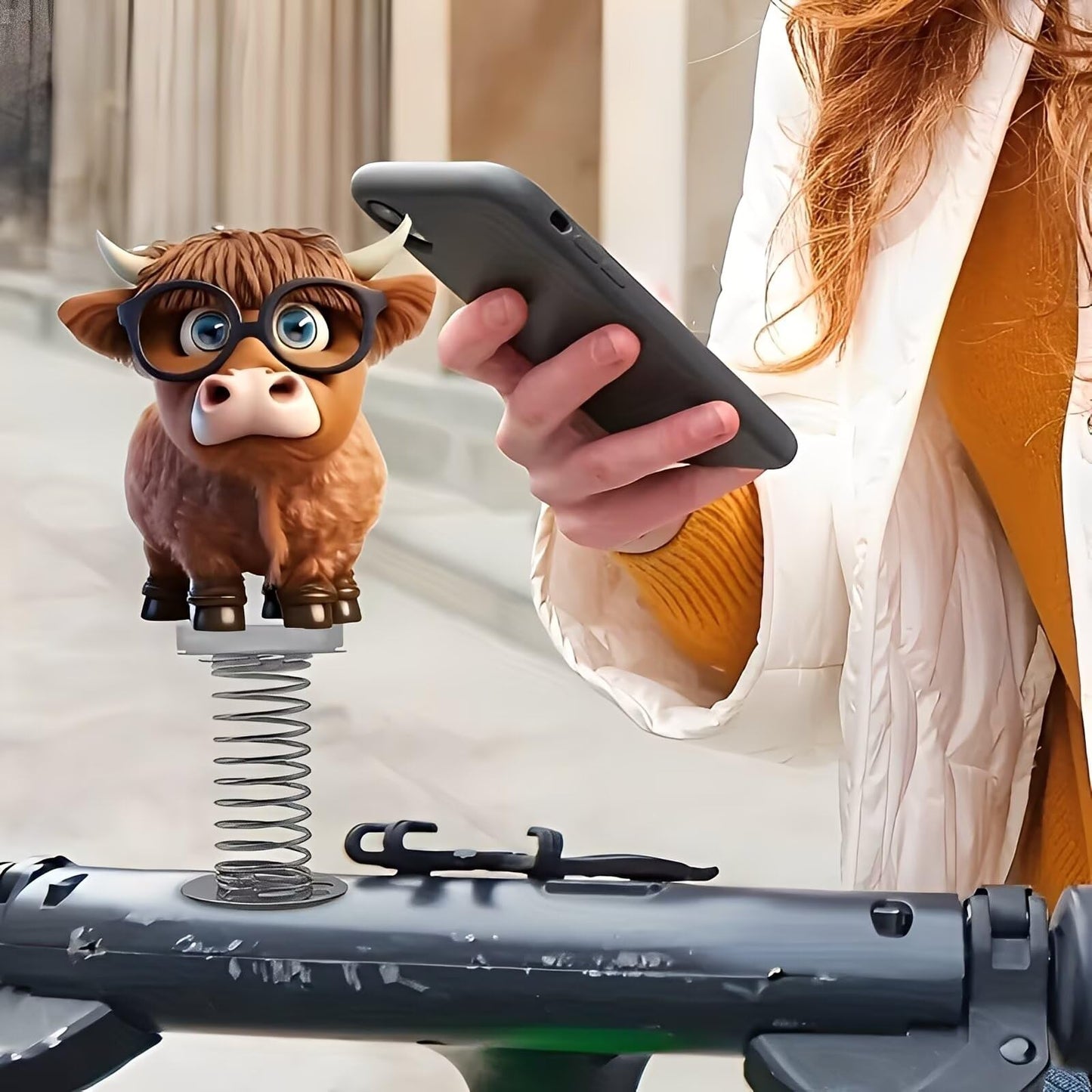 Acrylic Car Accessories and Home Decoration Creative Shaking Spring Highland Cow Design, Suitable for Car, Home Furnishings, Desk and Bicycle, Ideal Christmas Gift for Friends & Family