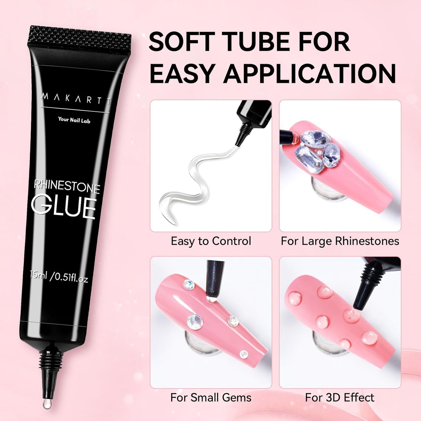 Nail Rhinestone Glue Set - Super Strong Gel Adhesive for 3D Art & Gems | 15ml & 8ml Easy Application