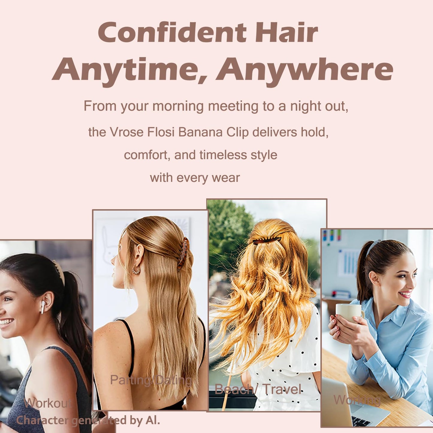 Vrose Flosi Retro Banana Clip Effortless French styling fr 3-4.5" ponytails No Crease No Demage Volume Flat lay design offers headrest comfort Durable dual-lock teeth secure hold Y2K hair Accessories