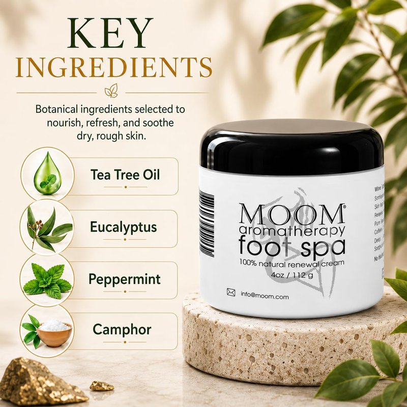 MOOM Foot Spa Cream – 100% Natural Foot Renewal, foot cream infused with Essential Oils for Soft, Smooth Feet, Moisturizer for Dry, Cracked Heels,Feet,Knees,Elbows,Hands (1oz) (2 Pack)
