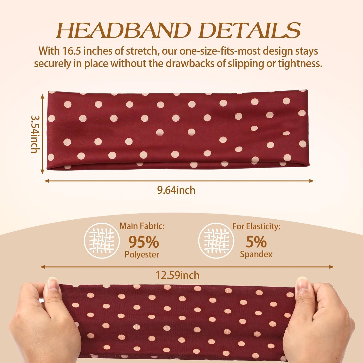 Tiefebene 6 Pack Polka Dot Headband for Women - Non Slip Elastic Floral Hairbands, Soft Fabric Hair Bands for Yoga Workouts, Breathable Head Bands for Hairstyles & Outfits