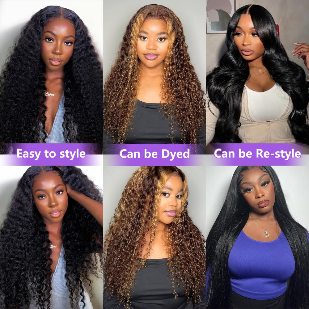 Glueless Human Hair Wigs - 26 Inch Deep Wave Lace Front, 210% Density, Pre Plucked & Cut | 7x5 HD Lace