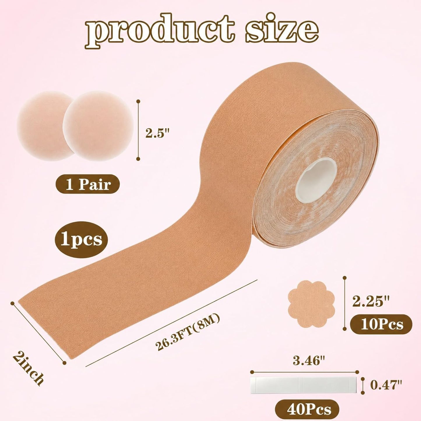 Breast Lift Boob Tape Kit for Large Breasts | Invisible Support for A-G Cup - Waterproof, Sweatproof - Beige, 2in x 26.3ft
