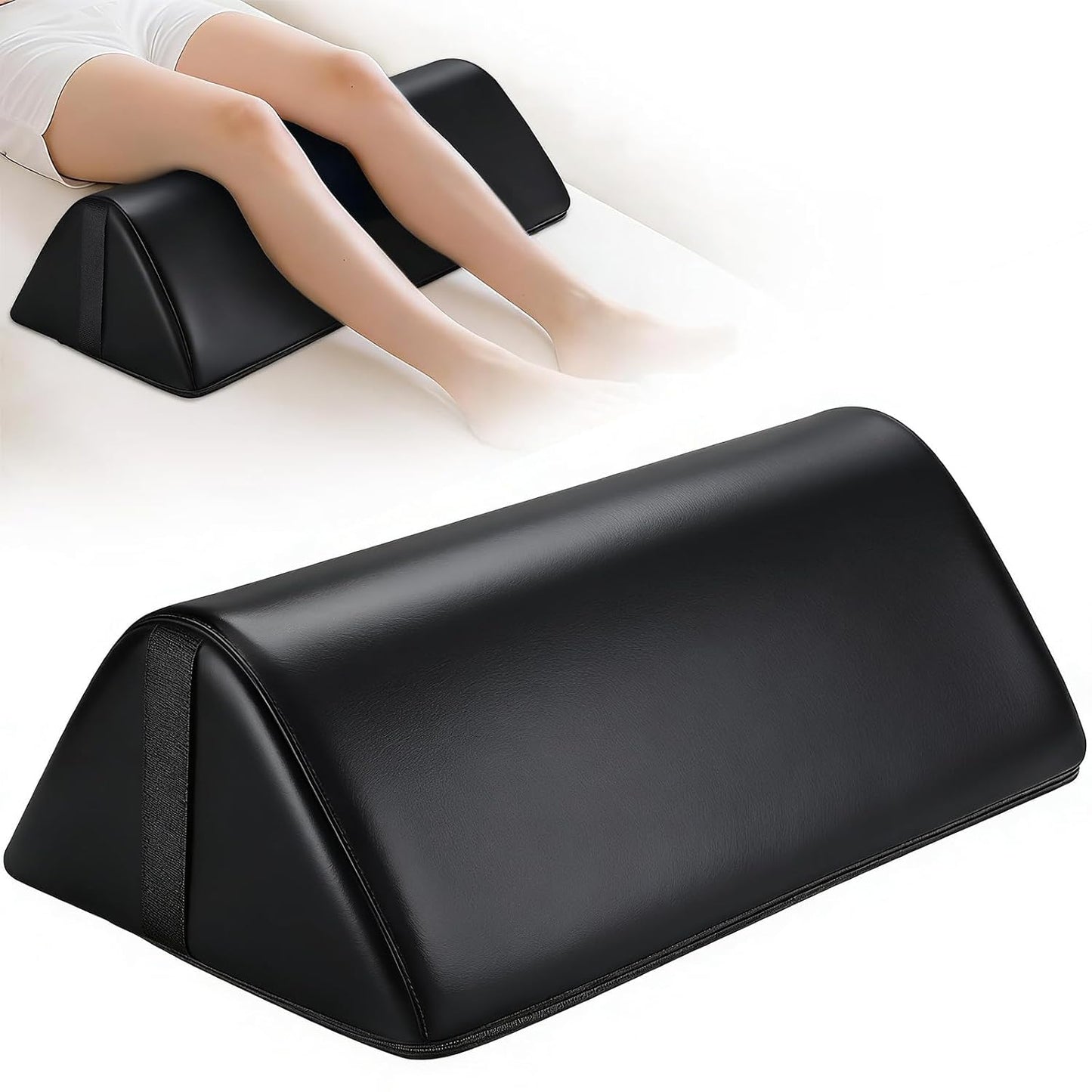 Noverlife 3/4 Round Massage Table Bolster Pillow - PU Leather Support for Knee, Neck & Back Pain Relief | 26 x 6 x 6 in - Black