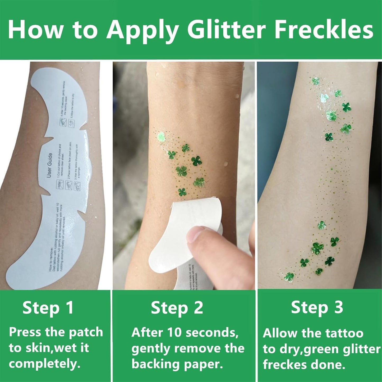 Shamrock Glitter Freckles Face Tattoos - St. Patrick's Day Accessories | 6 PCS Green Sparkle Stickers for Women & Kids