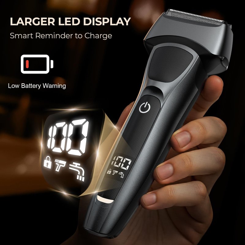 FNDNA Rechargeable Electric Razor for Men: Floating Foil Shavers with LED Display - Waterproof Wet Dry - 30° Precision Blades, Travel Lock