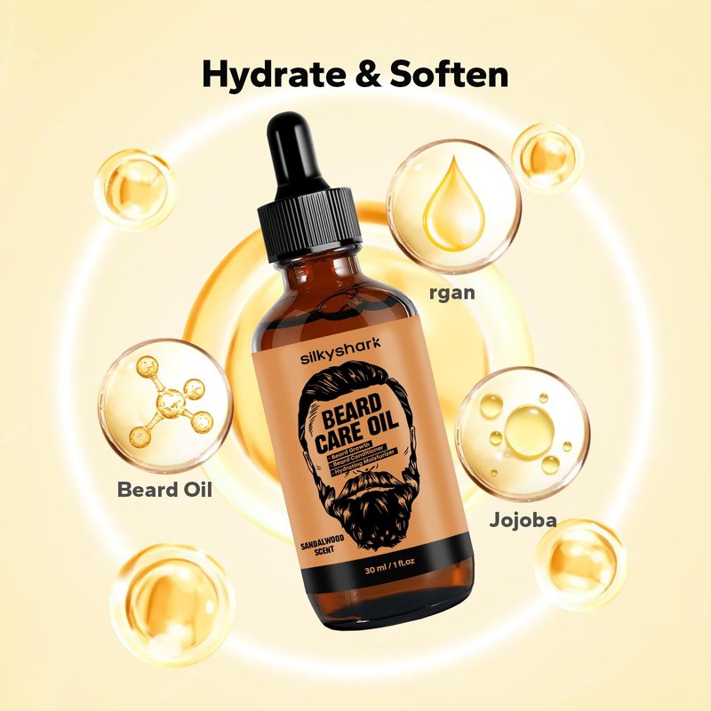 SilkyShark Beard Oil (1 Pack, 30ml), Beard Growth & Conditioning Oil for Men, Hydrating Beard Moisturizer for Grooming & Care, Majestic Oud