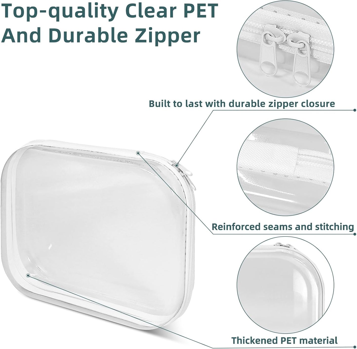 Clear Hard Shell Zipper Cases - Durable Plastic Pencil Storage Pouches | 3-Pack Small & Medium Sizes