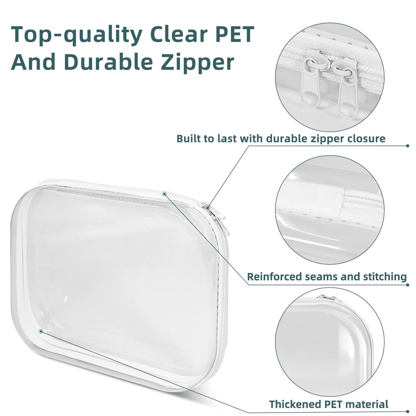 CarryEpic Clear Hard Shell Zipper Cases (5 Packs), Plastic Hard Sided Zippers Pouches Clear Hardshell Pencil Case For Storage, Diaper Bag Organizer Bliss Bins 4*Small/1*Medium