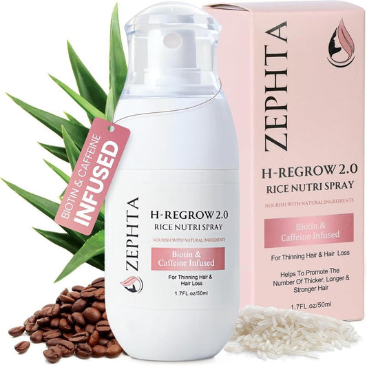 Zephta Hair Growth Spray - Rice Water, Biotin & Aloe Vera Formula for Thinning Hair | Unisex Solution