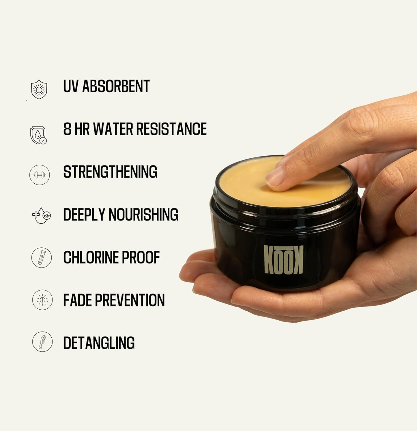 KOOK Pre-Swim Hair Protection - Wax-Based Leave-In Mask for Chlorine & UV Defense | Tangle-Free, Reef Safe, All Hair Types