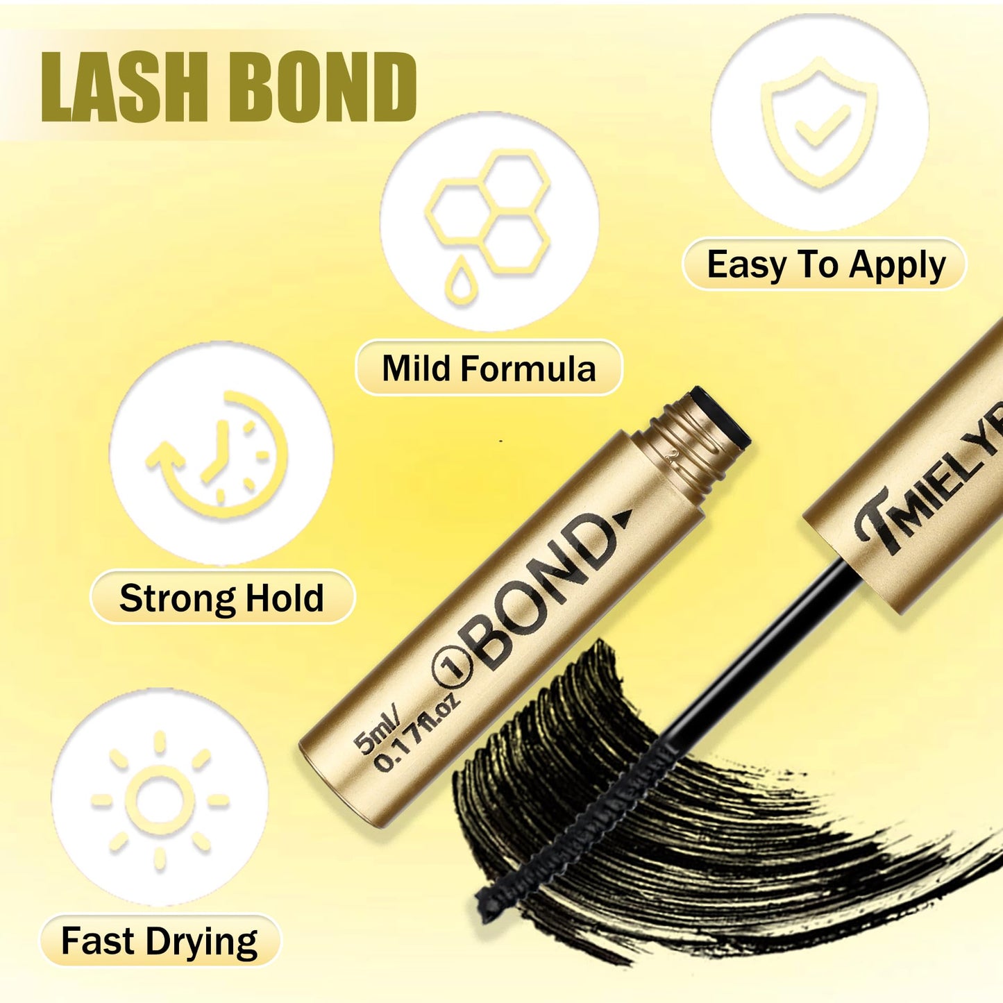 Lash Bond and Seal - Waterproof Lash Cluster Glue, 2-in-1 Strong Hold & Sealant for 72Hrs, Upgraded Long Lasting & Non-Irritating DIY Eyelash Extension at Home, by TMIELYBS (Black Bond,10ML)