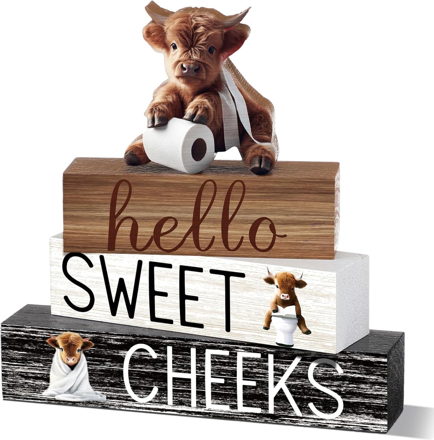 Highland Cow Bathroom Decor | 4 Pcs Farmhouse Style Table Centerpiece for Christmas & Valentine's Day