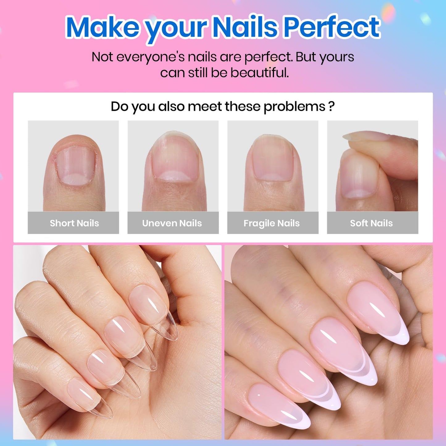 Beetles Medium Almond Nail Tips 576pcs 12 Sizes, Pre-Etched Soft Gel Nail Tips Half Matte Full Cover Press on False Nail Tips Clear Acrylic Nails Glue on Nails DIY Nail Extension Gift for Women