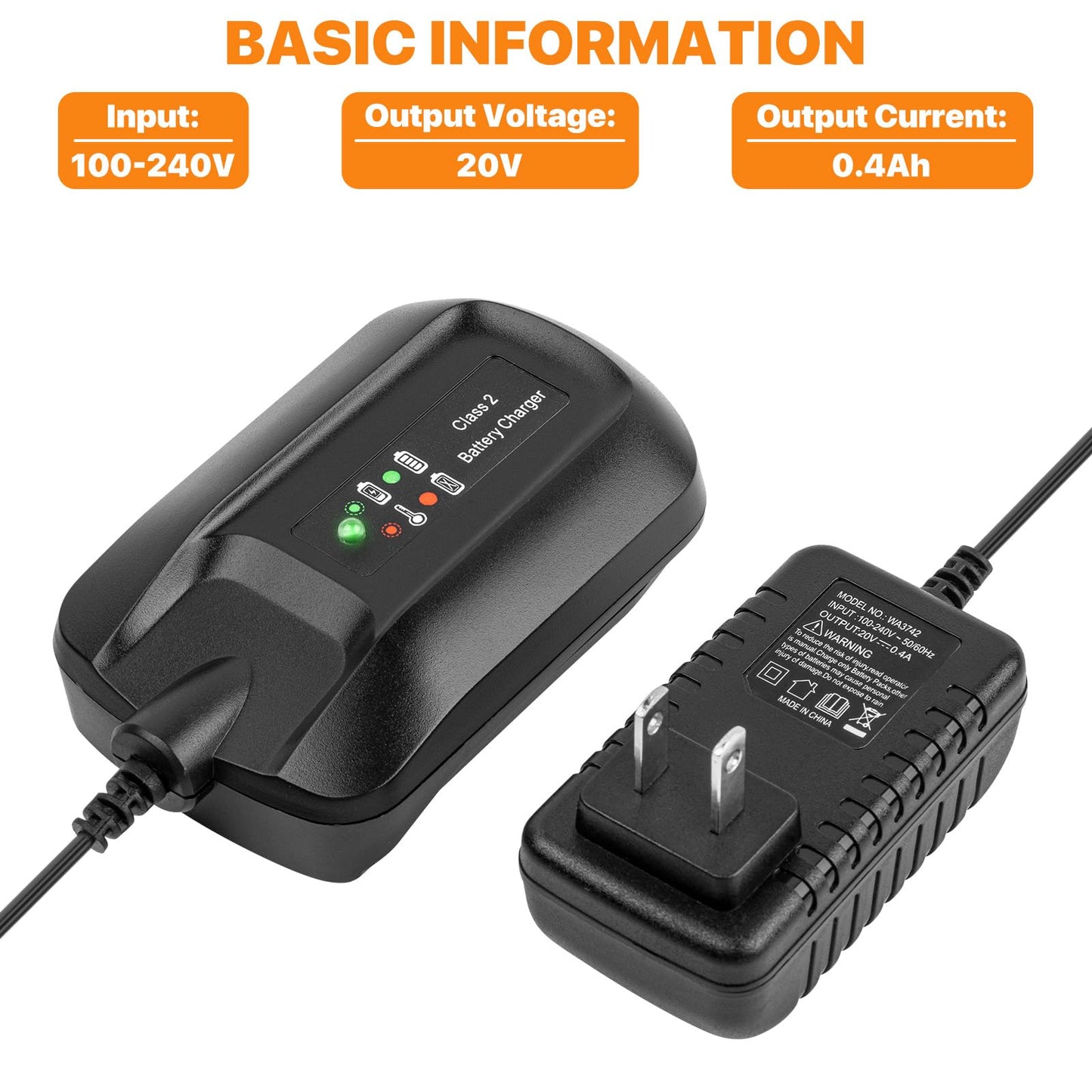 Lxljiad 20V Charger Replacement for Worx WA3742 Battery Compatible with Worx 20V WA3732 WA3525 WA3520 WA3575 WA3578 Lithium Battery