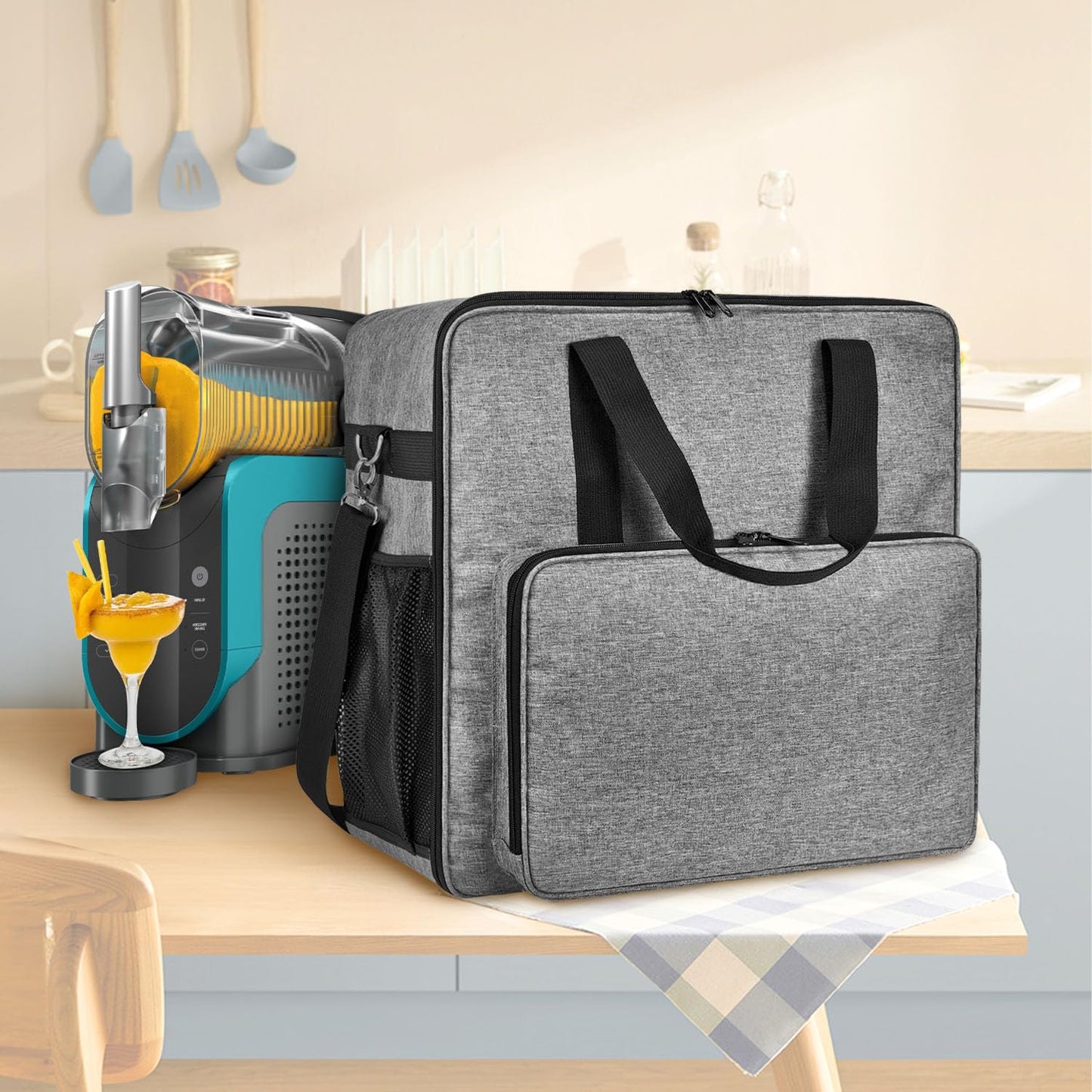 BOHEMIABY 2025Thermal Slushie Machine Carrying Bag, Large Portable Slushie Carrying Case for Ninjaa Fs301 & Fs300, Large Opening Design, Thick Padding, Removable Shoulder Strap, Accessory Bag (Gray)
