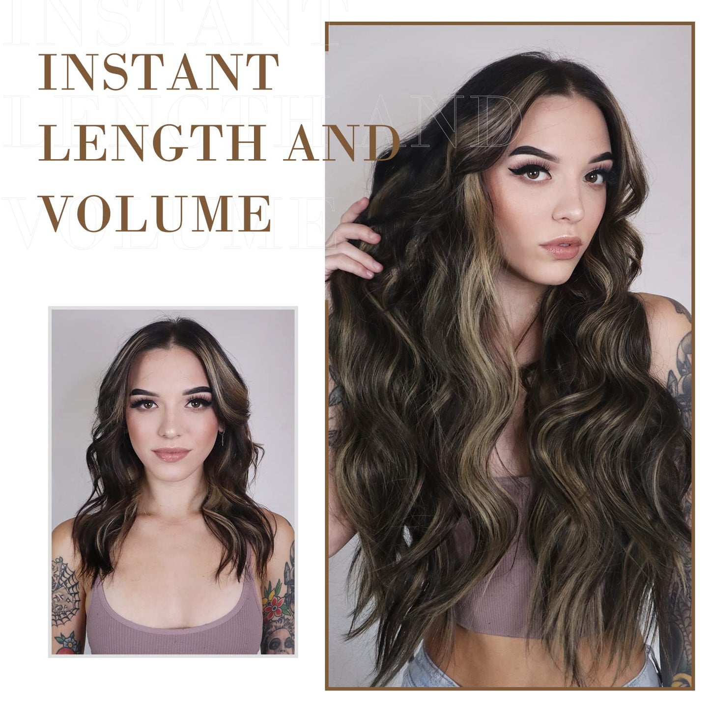 REECHO Hair Extensions, 4PCS Clip in Hair Extensions HE001 Natural Soft Synthetic Hairpieces for Women, Chocolate Brown