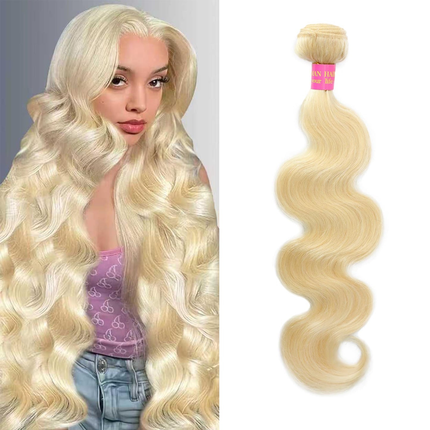 18Inch Blonde Bundles Human Hair 613 Body Wave Bundles Human Hair Extensions,100% Real 14A Brazilian Virgin Raw Easy to Dye No Synthetic Blend No Tangle No Shedding 3X-Lifespan