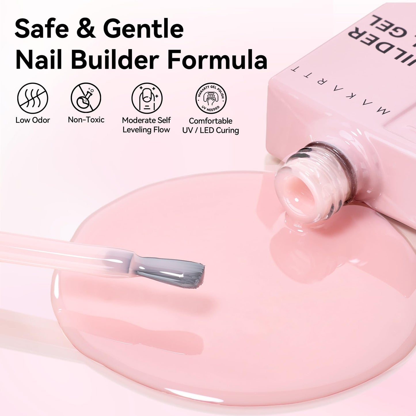 Makartt 8-in-1 Gel Nails Builder: 15ml Nude Pink Builder in a Bottle for Nail Strengthen Rubber Base and Rhinestone Glue, UV Light Cured Gel Builder for Nails - Home User DIY Low Odor